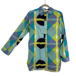 Boo Gemes Uni Shirt Women Size Large Colorful Artsy Pattern Cotton Popover Tunic